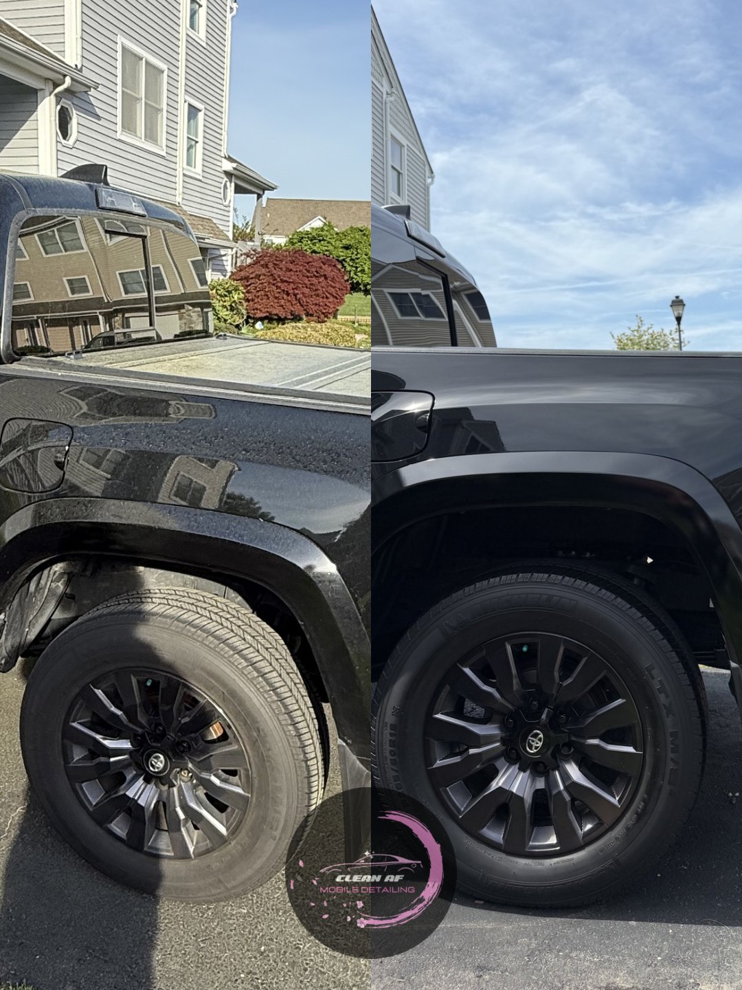 Clean AF wheel and tire detailing result